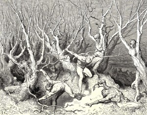 The Inferno, Canto 13, line 120: “Haste now,” the foremost cried, “now haste thee death!” - Gustave Dore (1832-1883)