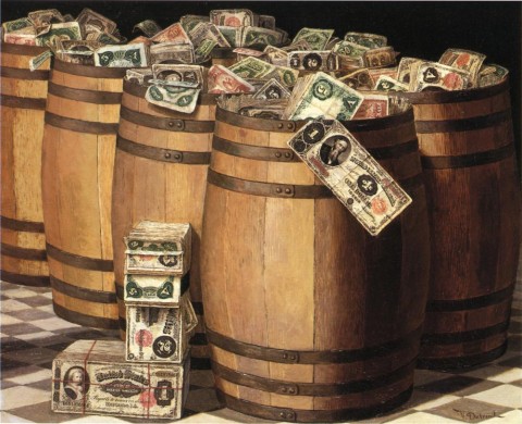 Victor_Dubreuil_-_Barrels_on_Money,_c._1897_oil_on_canvas