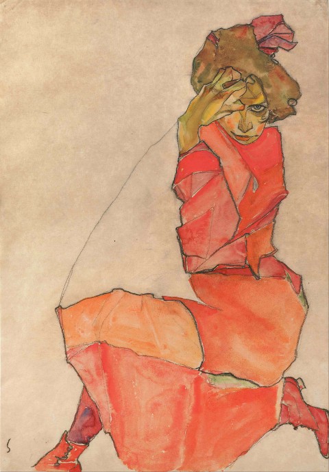 Egon_Schiele_-_Kneeling_Female_in_Orange-Red_Dress_-_Google_Art_Project