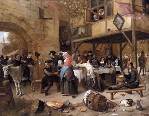 Jan_Steen_-_Feast_of_the_Chamber_of_Rhetoricians_near_a_Town-Gate_-_WGA21727