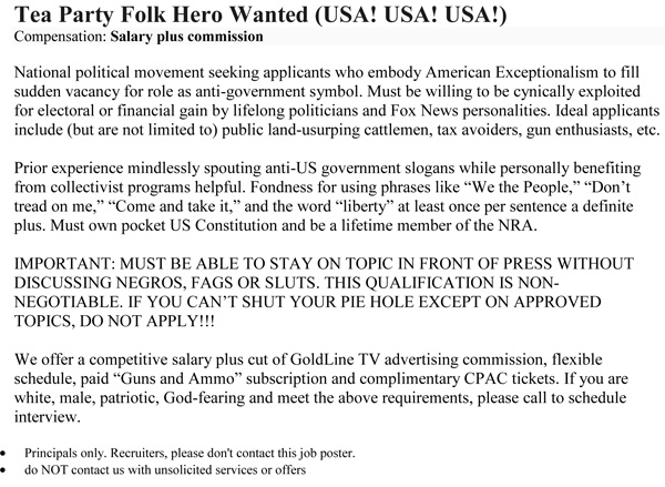 Tea Party Folk Hero Wanted