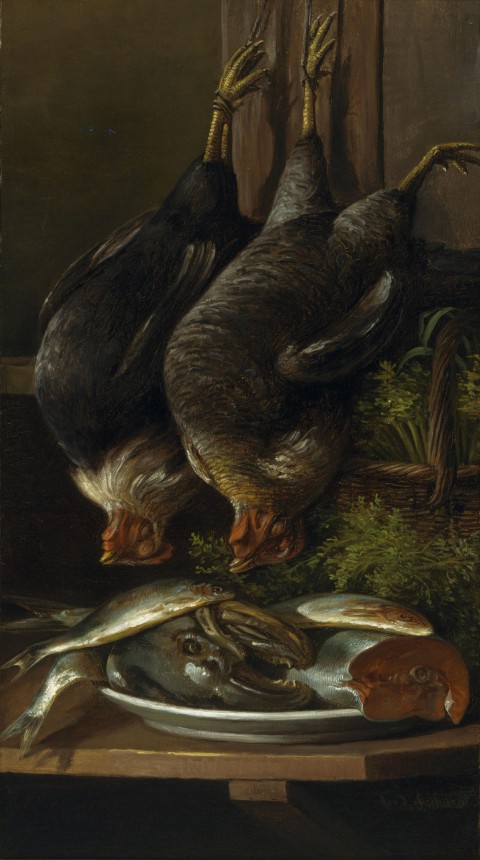 Ferdinand_Richardt_-_Still_Life_with_Chickens_and_Fish