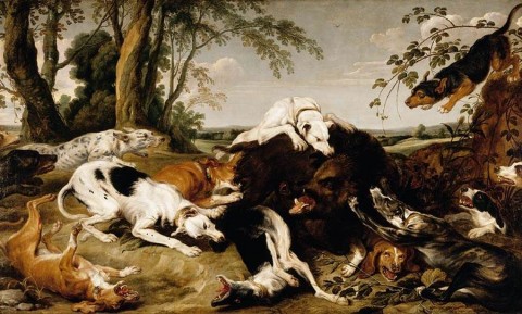 Frans_Snyders_-_Hounds_Bringing_down_a_Boar_-_WGA21530