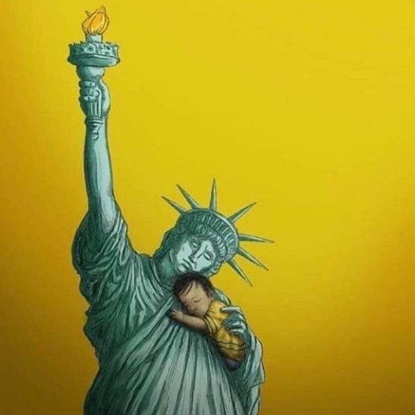 Statue of Liberty Cradling Small Child