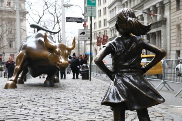 "Fearless Girl" sculpture on Wall Street