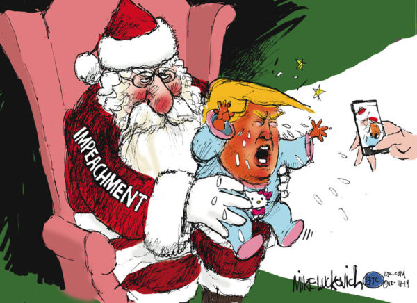 Trump toddler wails at Impeachment Santa - Luckovich