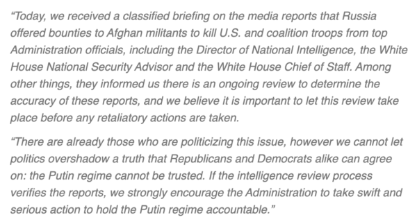 Updating the Analysis On the Russian Bounties On US & Coalition Forces Reporting & the New Reporting On the President's Calls With Foreign Leaders