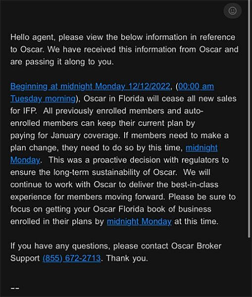 OSCAR and Florida's regulatory action