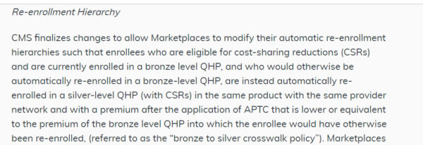 NBPP 2024 Automatic Re-enrollment criteria change to minimize Bronze to CSR Silver dominated plan choice