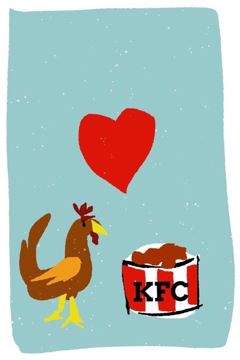 Original cartoon depicting a chicken that loves KFC