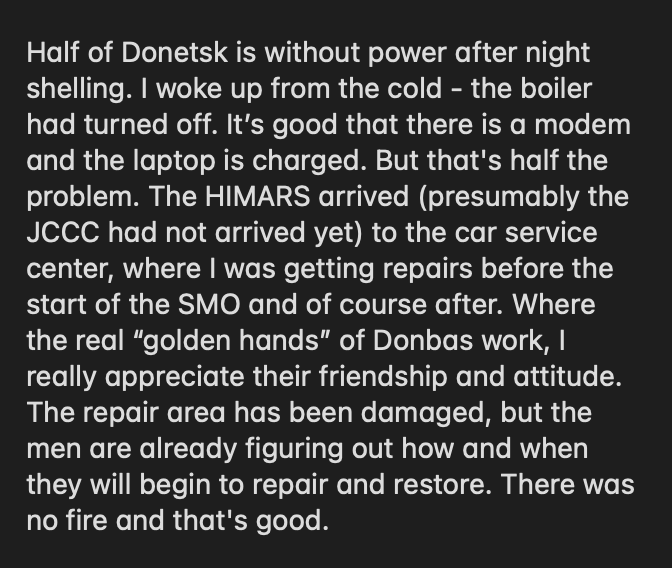 Screen shot of translation by Dmitri about Ukrainian strikes on Russian occupied Donetsk