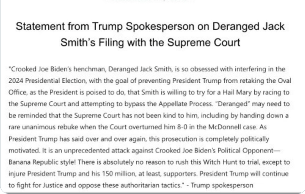 Jack Smith Is Not Messing Around -> Straight to the Supreme Court