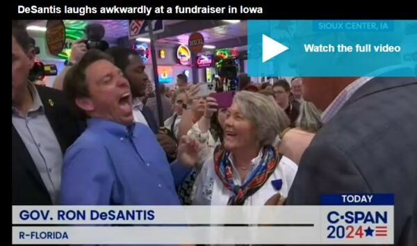 DeSantis laughing awkwardly at Iowa event