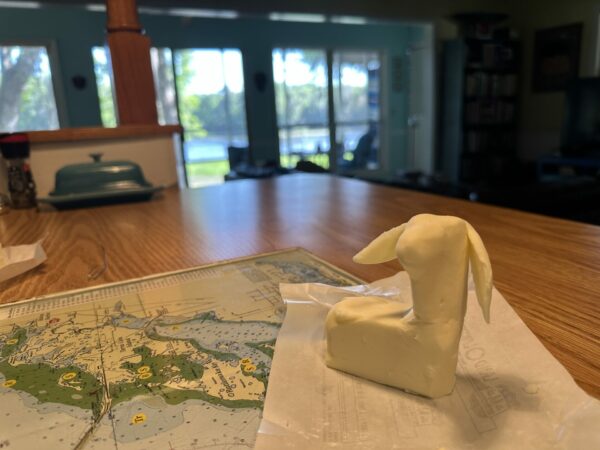 Butter lamb sculpture without the curly cues.
