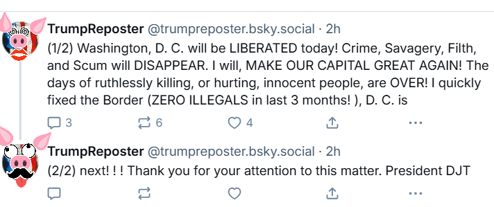 Posts from Donald Trump announcing the "liberation" of DC.