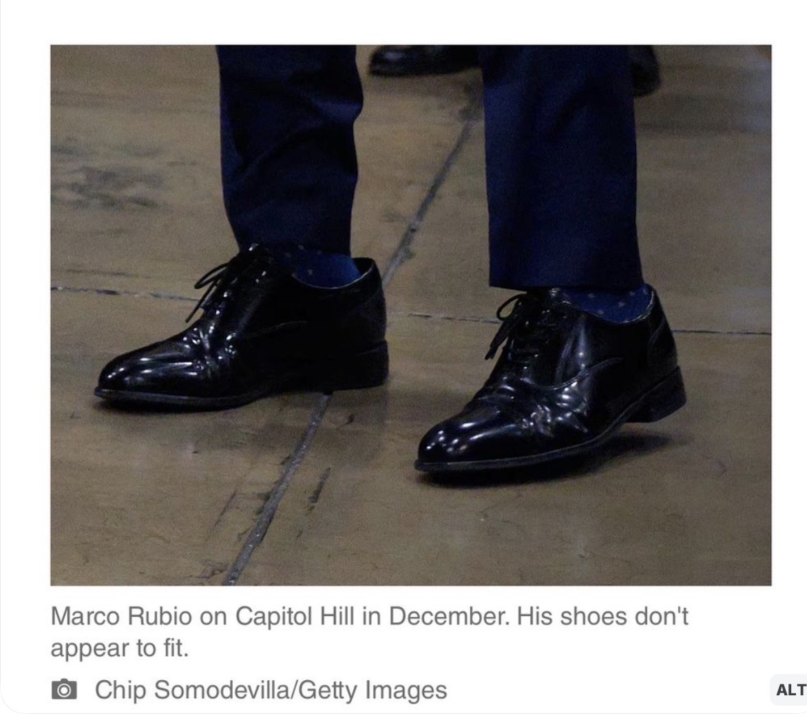 Rubio in too-large shoes